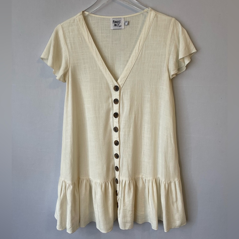 Princess Polly‎ Linen Blend Ruffled Button Mini Dress 4 - Picture 3 of 11